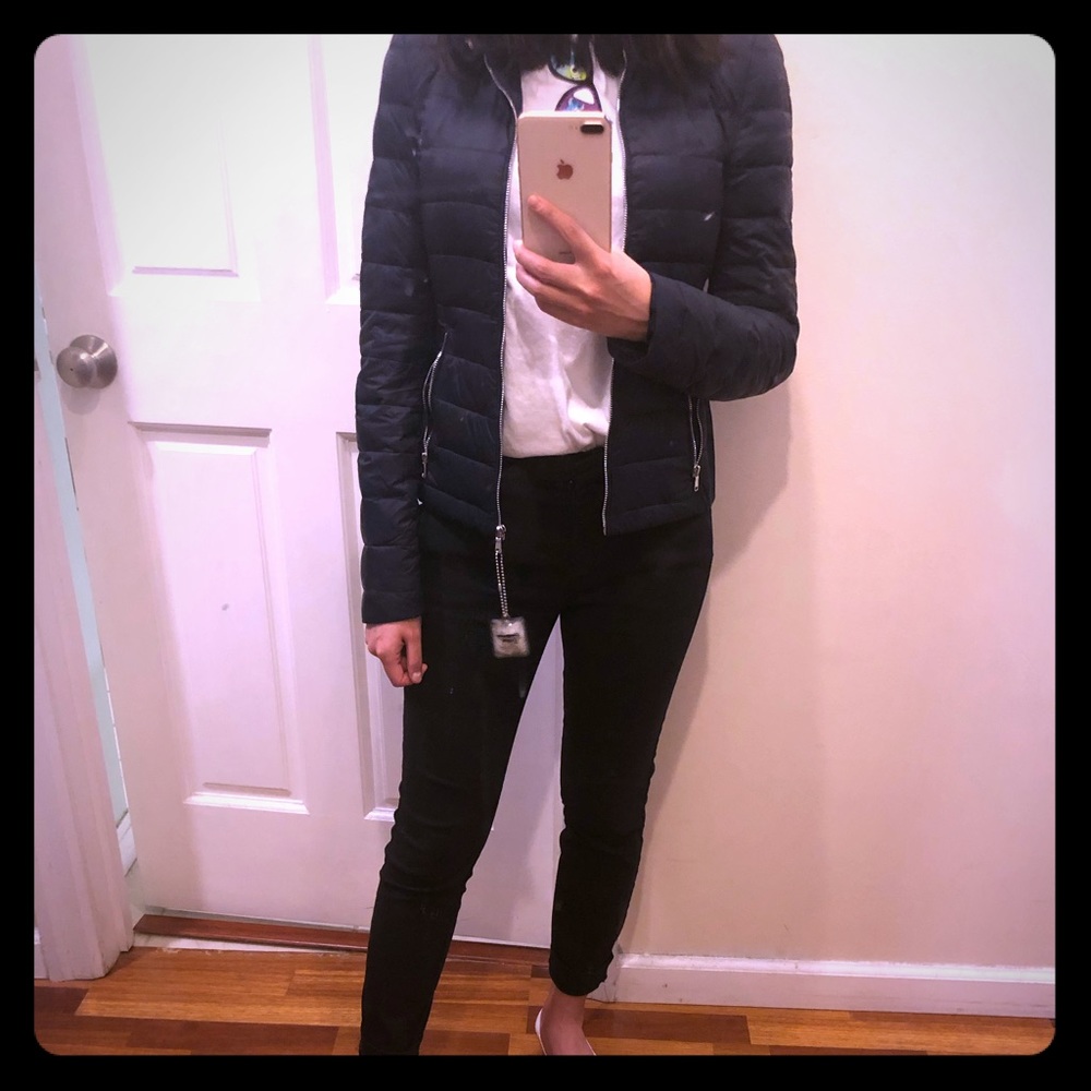 Zara woman down jacket xs navy, brand new